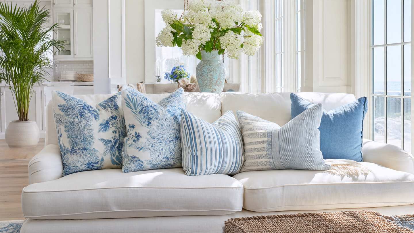 Blue throw pillows styling