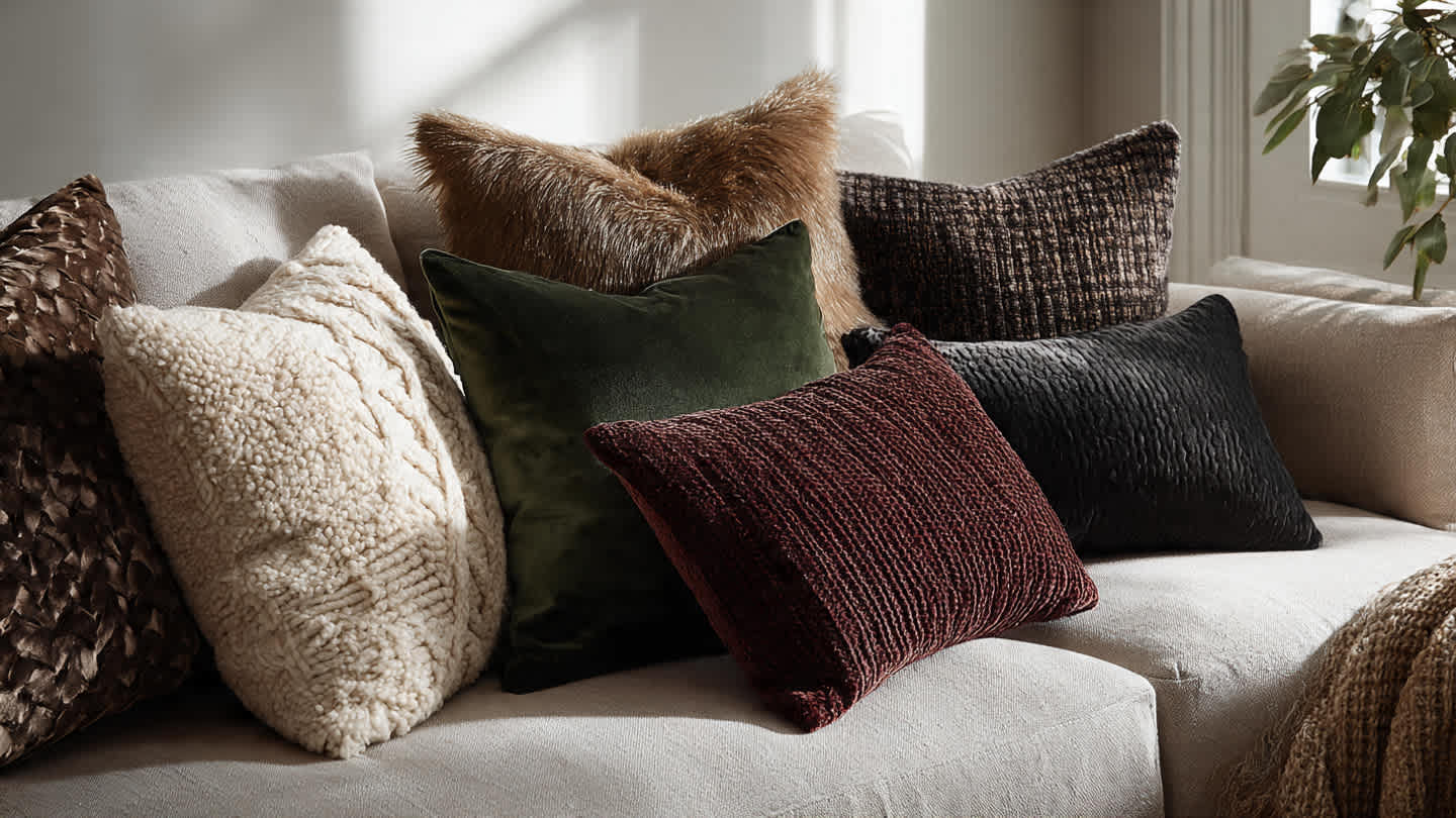 Fall and winter throw pillows styling